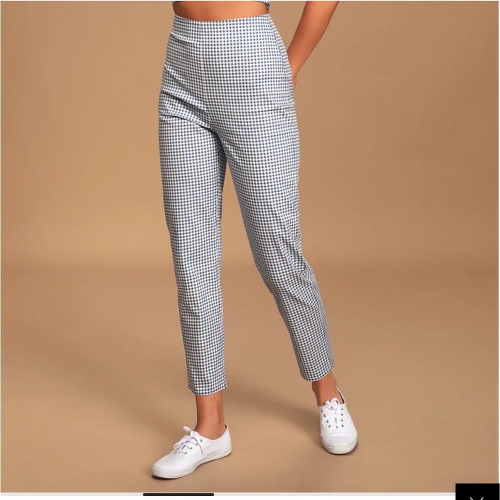 Lulus High Waist Blue Gingham Pants Size Small
